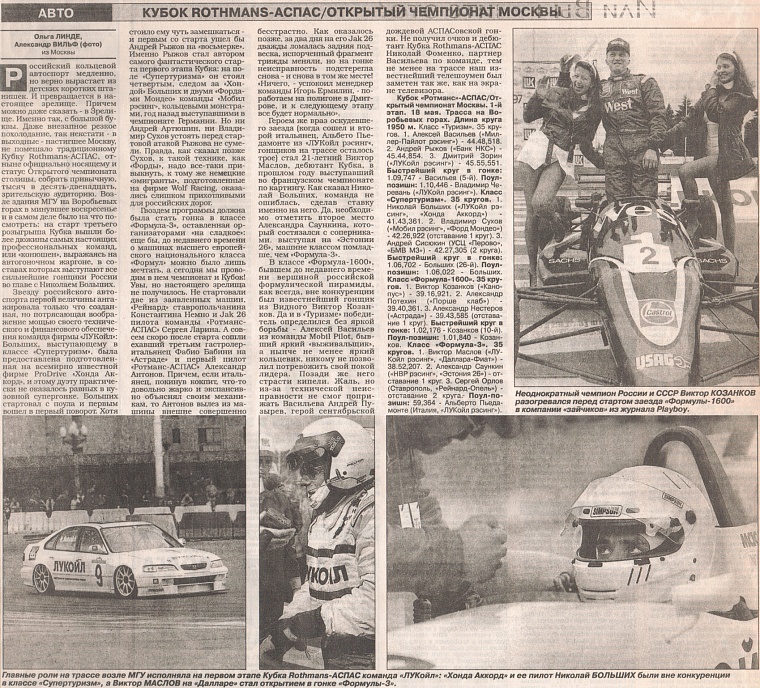 Спорт Экспресс, Май 1997. Кубок Rothmans-АСПАС Открытый чемпионат Москвы.